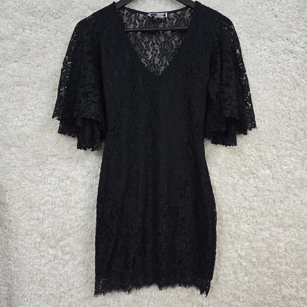 Another Story Womens Lace Mini Dress Black Flare Sleeve Size S Goth Fairy Witchy